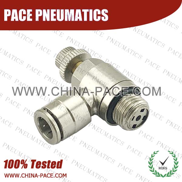 G Thread Nickel Plated Brass Air Flow Control Valve, All Metal Speed controller, All Brass Push In Fittings, Camozzi Type Brass Pneumatic Fittings